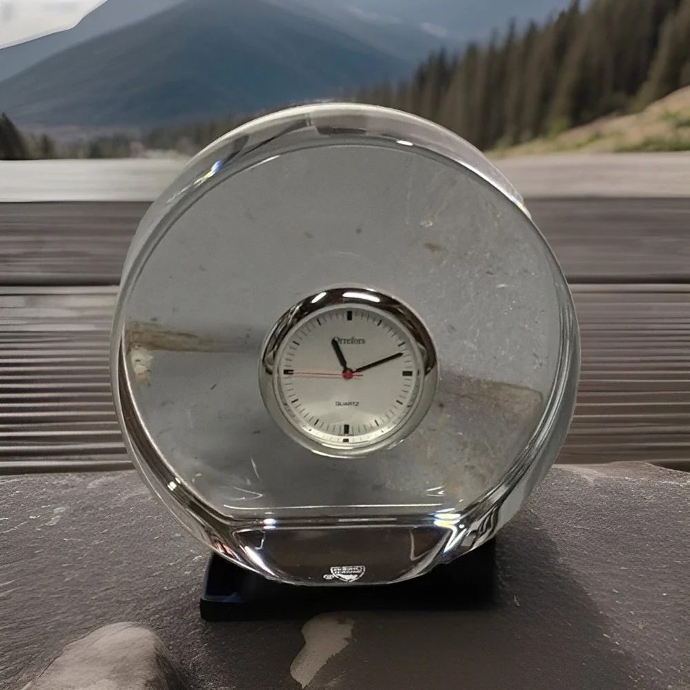 Orrefors Crystal Puck Style Mantel Desk Clock With New Battery